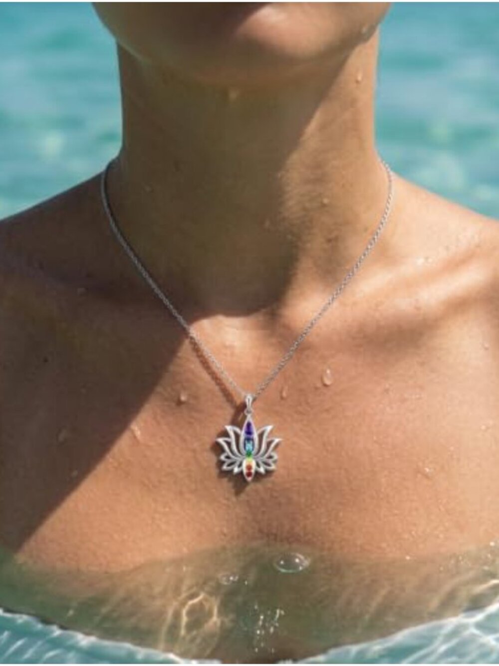 Sterling Silver Lotus Chakra Necklace 7 Chakra Pendant Yoga Jewelry - Picture 3 of 6